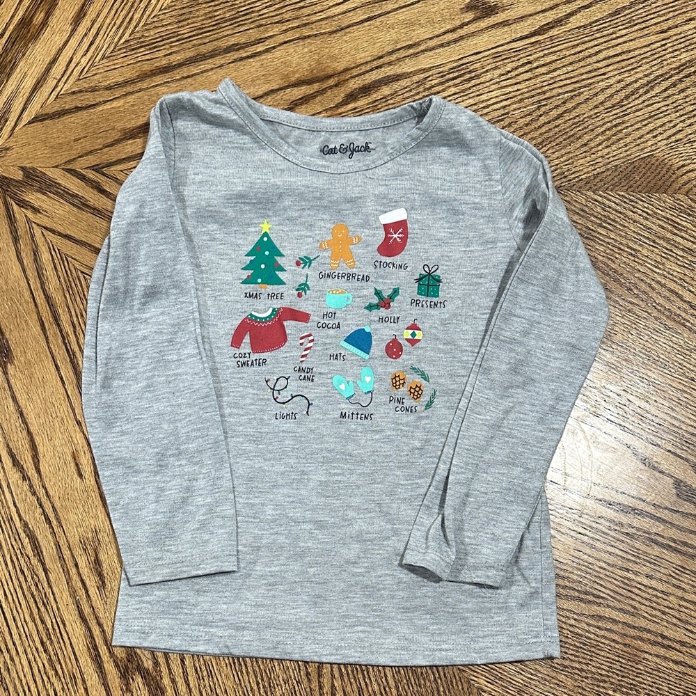 Cat & Jack Gray Festive Long Sleeve Tee